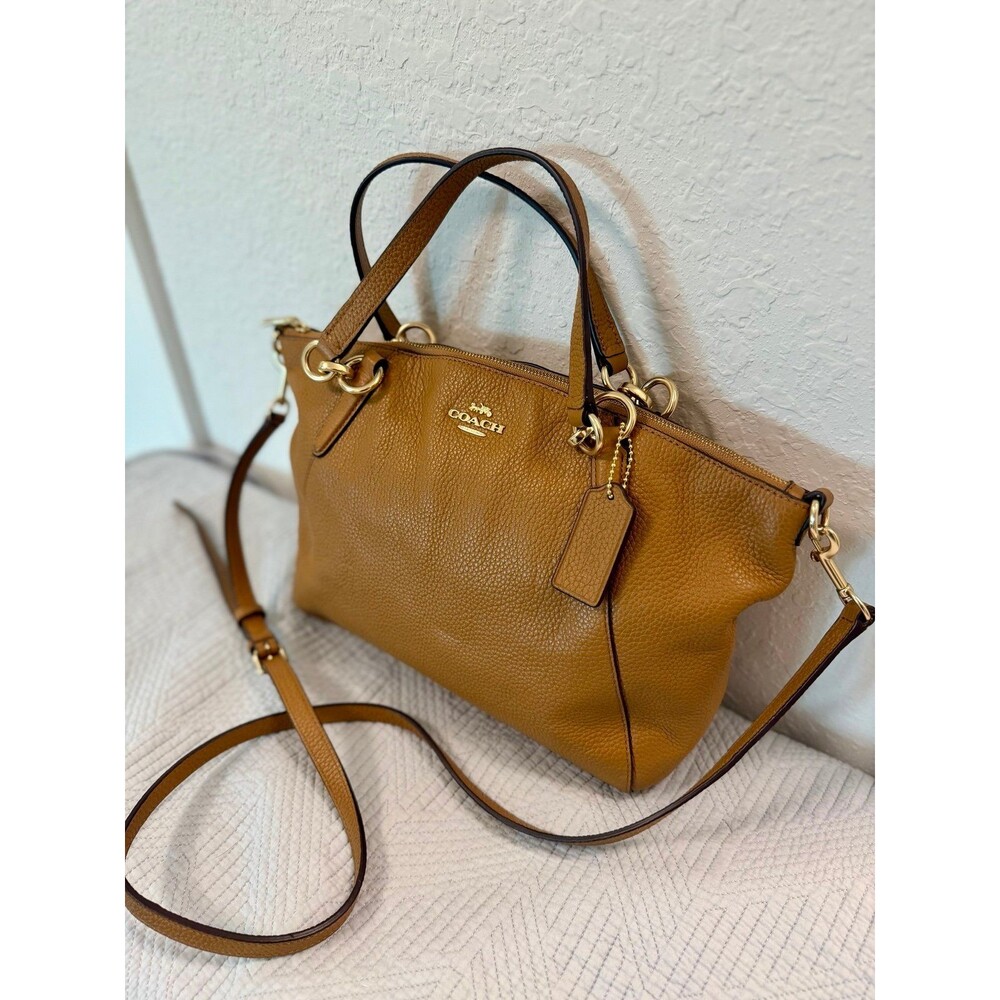 Coach Kelsey Brown Pebbled Leather Satchel Crossbody in Light Saddle F28993 - Picture 2 of 12